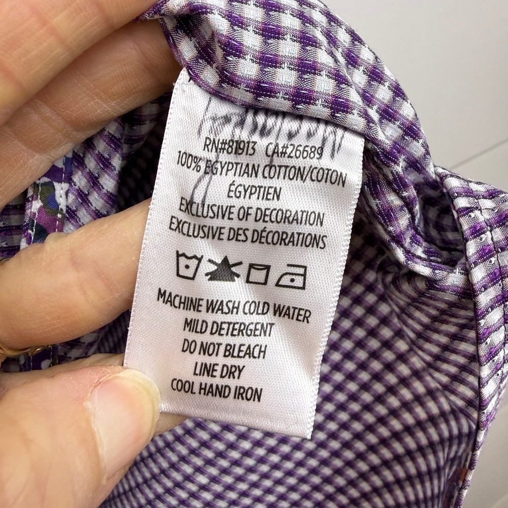 Robert Graham Men XL Classic Egyptian Cotton Button Down FLIP CUFF PURPLE CHECK - Picture 6 of 11